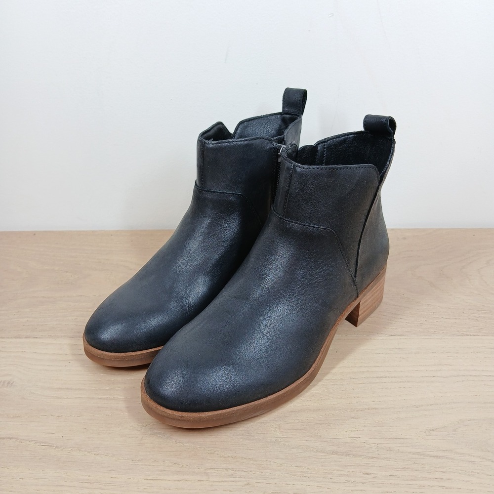Lucky Brand Prenma Boots Women 6.5 Black Leather Ankle Block Heel Western